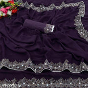 Women's Georgette Handloom Diamond Work Saree with Separate Blouse Piece