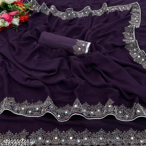 Women's Georgette Handloom Diamond Work Saree with Separate Blouse Piece