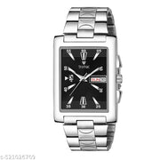 THYNK Black Dail Trending Square Series | Working Day and Date | Stainless Steel ADJUSTABLE CHAIN Analog Watch - For Men