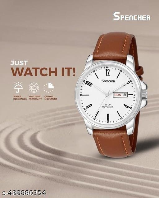 Spencher New Track Number Dial, Day & Date, Brown Strap Analog Watch For Men & Boy