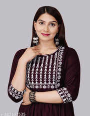 Trendy Stylish Gaither Anarkali Kurta with Three-Quarter Sleeves, Brown | Kurta | Women Kurta | Suit | Girls Kurti | Traditional Kurti | Brown Anarkali Kurta | Anarkali Kurta | Designer Anarkali Kurta |