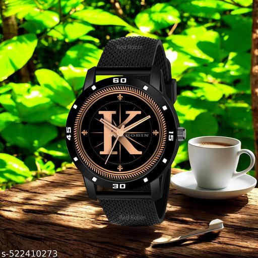 FEMEO WATCHES Analog Round black Dial ALPHABET K Design Stylish black Strap Classic Design Fancy Watch for Men and Boys, Pack of 1 ALPHABET K-AVO-BLK-SFR-1