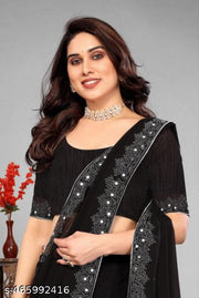 Women's Georgette Handloom Diamond Work Saree with Separate Blouse Piece