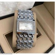 HRV Silver Roman Silver Zali Belt Square Women And Girls Analog Watch