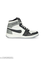Men's White & Grey Synthetic Leather Outdoor High Ankle Causal Shoes