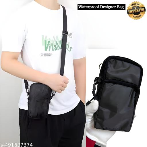 All New Designer Korean Style Men’s Large Screen Mobile Phone Bag Premium Waterproof Cloth Crossbody Bag Shoulder Bag Sling Bag Travel Bag Wrist Bag Dancing And Running Bag  Arm Features Fashionable PU Coin Purse Unisex Bag