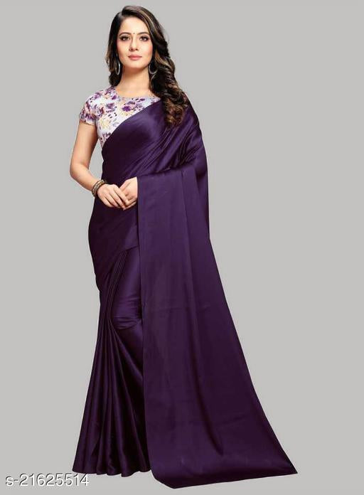 Heavy satin silk with digitel printed blouse saree for stlish women
