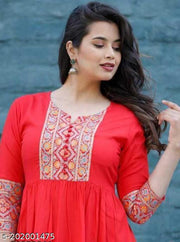 Trandy Red Border Printed Anarkali Kurti