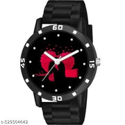 Medboo Men  Watch Love Couple Heart Print Dial Bumpper Pu Black Belt Men and Boy Watch