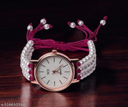 White Bead Bracelet Type Watch for women