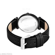 Krolexe Analog Round Black Dial ALPHABET S Design Stylish Black Leather Strap Classic Design Fancy Wrist Watch for Women and Girls, Pack of 1 - ALP-S-GEN-BK-BLK-L