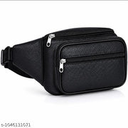 Black PU Leather Sling Waist Bag for Men & Women
