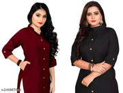 Trendy Attractive Traditional Women Solid A-Line Kurtis With Mandarin Collar,Show Button & Pocket (Pack of Two - Maroon & Black, Fits for Christmas Day & New Year 2026 Celebration)