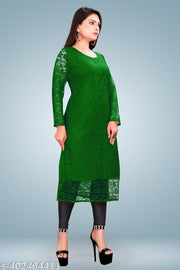 Women Self Design Net Straight Kurta