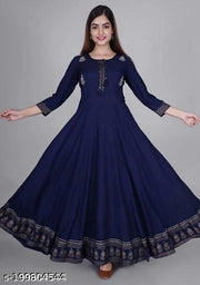 RUDRAKSH Women's Embroidered Rayon Anarkali Kurta|Gown for Women|Flared Kurta for Women|Women's Rayon Printed Flared Anarkali Kurti| Anarkali Kurti for Women & Girls