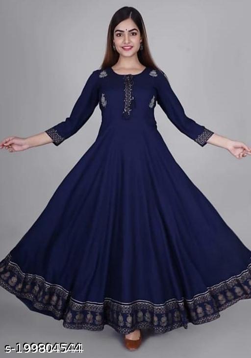 RUDRAKSH Women's Embroidered Rayon Anarkali Kurta|Gown for Women|Flared Kurta for Women|Women's Rayon Printed Flared Anarkali Kurti| Anarkali Kurti for Women & Girls
