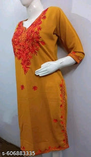 New Look Fashion Woolen Kurtis | Kashmiri Embroidery Designee Kurti Knee Length