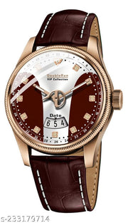 3D Glass Date Display Multi Colour Dial Leather Strap Analog Watch - For Men