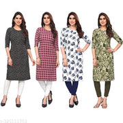 Women Printed Crepe Straight Kurti Combo of 4