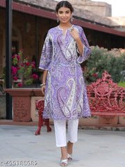 Women's  Multi print Rayon Straight Kurtis with lace work