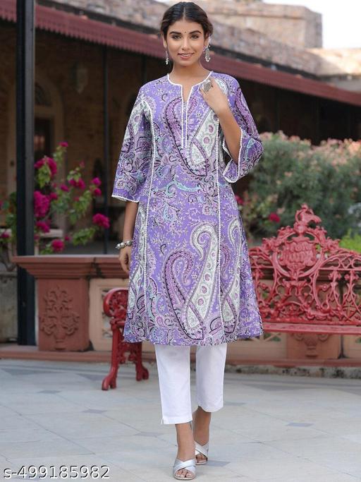 Women's  Multi print Rayon Straight Kurtis with lace work