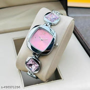 Blue Square Dial Blue Diamond Silver  Metal Analog Watch For Women and Girls