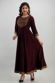Women Rayon Printed Solid Dyed Flare Long Kurta