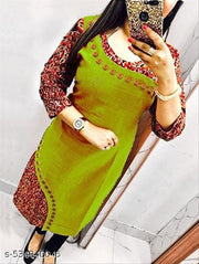 HF HOLYDAY FASHION Plain Cotton Floral Printed Straight Party Wear Designer Kurtis For Women Wooden Button Pattern