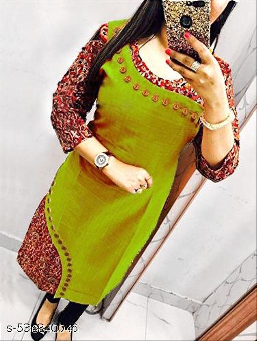 HF HOLYDAY FASHION Plain Cotton Floral Printed Straight Party Wear Designer Kurtis For Women Wooden Button Pattern
