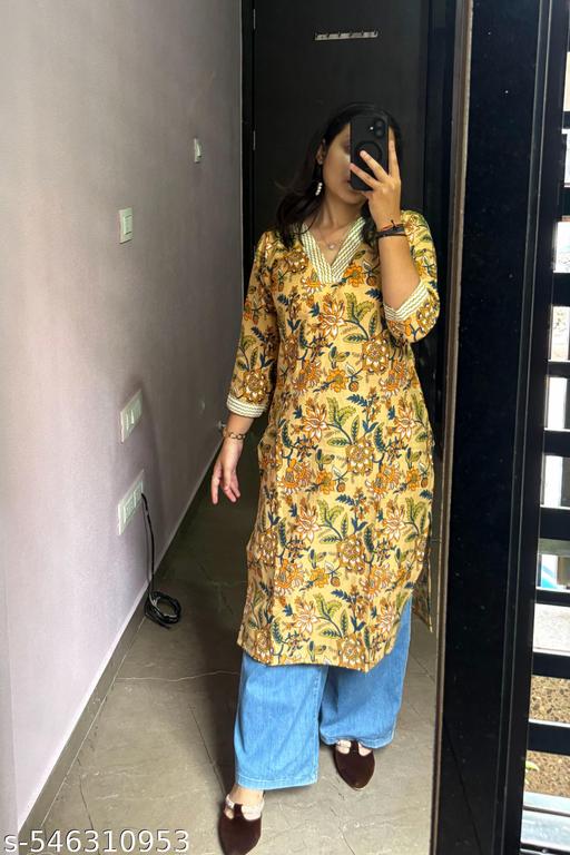 Stylish Cotton Printed Fancy V-neck Kurti