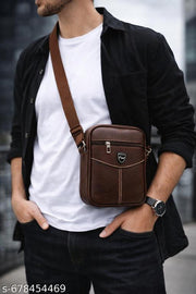 Brown Stylish PU Leather Sling Bag for Men & Women | Brown Crossbody Shoulder Bag | Office, Travel & Daily Use