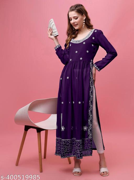 Shree Ramkrishna Fab Embroidered A-Line Georgette Kurta