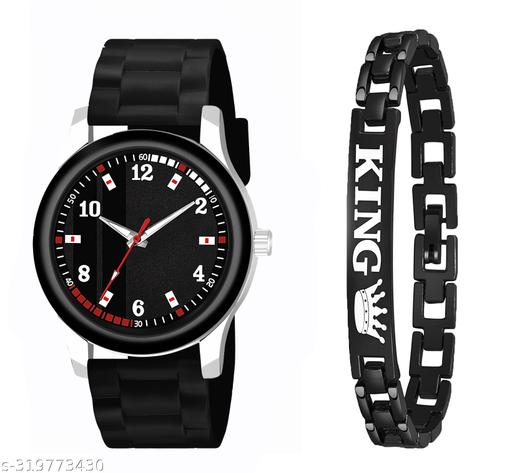 New B9050Black Case Black PATA Dial Black CD Silicone With King Bracelet Watch For Men,Boys