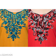 This is a very good and beautiful product. This fabric is also soft. This short kurti is good for summer. It is made of Kashmiri work_ Mustard_Red
