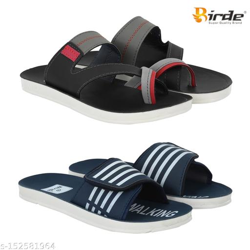 BRD-813-BRD-695 Navy Rexine Flip Flops For Men Combo Pack of 2