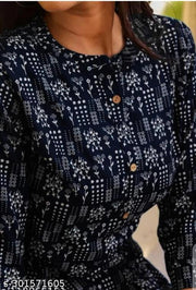 Navay blue Short Kurti, Printed Rayon Kurti For Women, 3/4 Sleeves Kurti for Women & Girls, Party Wear Kurti for Women