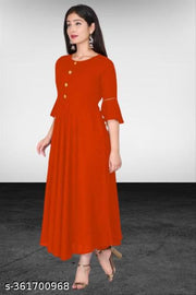 Stylish Anarkali Kurti with Gown Flare Latest Design Trendy Three Quarter Sleeve (ORANGE)