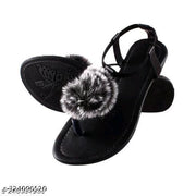 BLACK RABBIT SANDAL FLAT