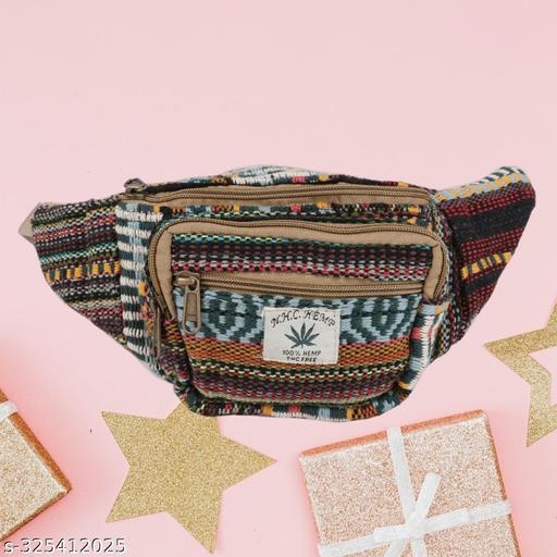 MYRIAD waist hemp bag Gender-Neutral Hemp Waist Pack: Perfect for All Artisanal Hemp Fanny Pack: Crafted with Care Size-(30 x 12 CM)
