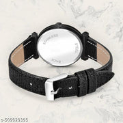 Atix ALPHABET "S" Classic Analog Wrist Watch for Women & Girls - New Arrival with Stylish Black Dial and Black Leather Strap| Pack of 1 | ALPHA-S-GEN-BK-BLK-CUTL