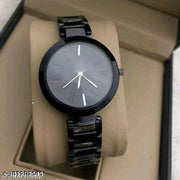 New Ethnic Solid Black Designer Metal Belt Analog Watches for Women
