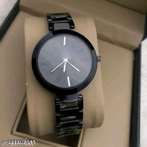 New Ethnic Solid Black Designer Metal Belt Analog Watches for Women