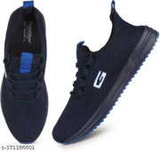 Stylish Navy Blue Flyknit Solid Walking Shoes For Men
