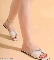 Women’s Cream Open-Back Flat Sandals | Stylish Faux Leather Gathered Bow Detail with Crystal Embellished Double Strap | Comfortable Slip-On Flats for Casual Wear, Parties, Weddings, Office, Shopping & Outings
