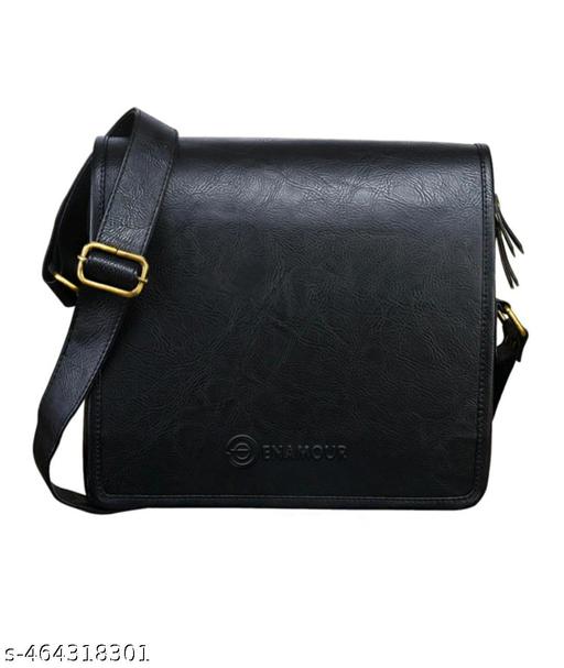 ENAMOUR Stylish Black Leather Sling Bag for Men | Enamour Premium Crossbody Messenger Bag with Adjustable Strap for Travel, Office, Casual & Use