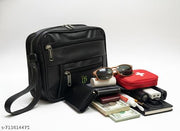 LEENO Men’s Black PU Leather Crossbody Messenger Bag Office & Daily Use Travel Toiletry Kit (Black)