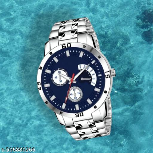 Letest Trendy Luxe Blue  Dial Analog Watch , Sleek Metal Band, and Sub-Dials Watch For Men's & Kids