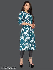 Women Crepe Fabric Printed Straight Kurti, Size -XS, S, M, L, XL, XXL, 2XL, XXXL, 3XL, 4XL, 5XL ( New Arrival New Design Fashionable Kurti )