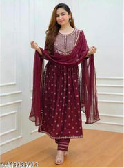 Maroon Nayra Cut Kurti set