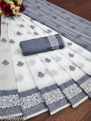 Top trending latest simple plain party wear/wedding Women's Jacquard Weaving White Cotton Silk Saree with Buti Design & Chit Pallu | Elegant Traditional Ethnic Wear Saree